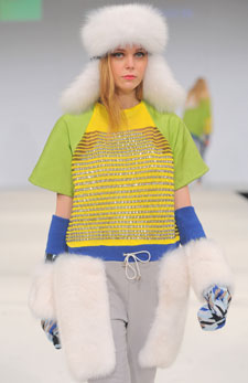 Christine Kinson's brightly coloured knitwear range dazzled the audience at London's Graduate Fashion Week.