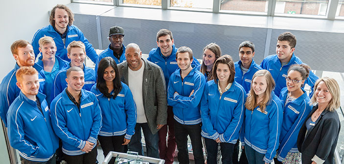 Members of Kingston University's sports performance programme turned out in force to welcome football legend John Barnes to the Penrhyn Road campus.