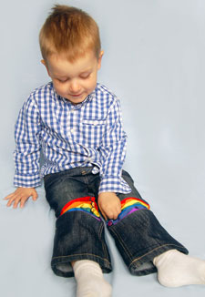 Graphic designer Fiona Casey designed a pair of expandable jeans for children.