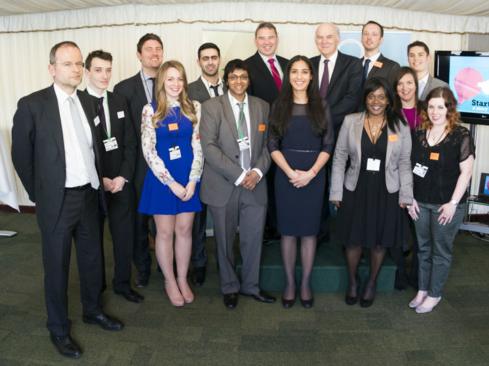 Secretary of State for Business, Innovation and Skills Vince Cable MP and Paul Blomfielld MP with the entrepreneurial graduates at the House of Commons event.