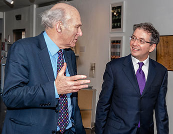 Dr Vince Cable MP spoke to Professor Rob Blackburn, head of Kingston's Small Business Research Centre, about the future of entrepreneurs during a recent visit to the University's Knights Park campus.