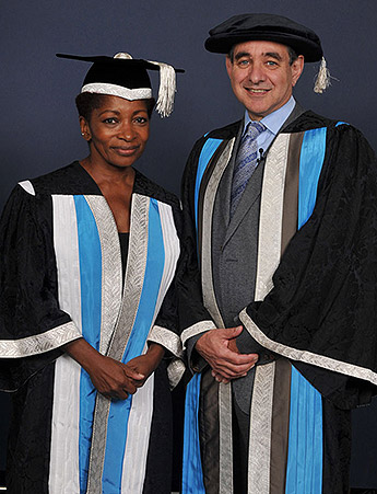 New Kingston University Chancellor Bonnie Greer with Vice-Chancellor Professor Julius Weinberg at her inauguration ceremony.