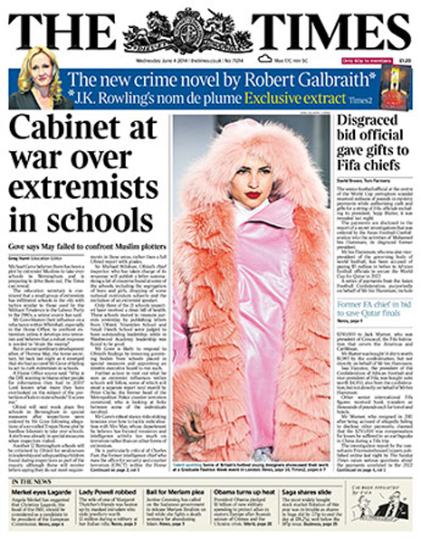 A look showcased by Kingston University fashion student Lauren Lake during Graduate Fashion Week has appeared on the front cover of The Times.