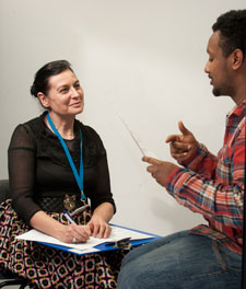 Principal lecturer Beattie Dray interviews first year nursing student Sam Berhanu.