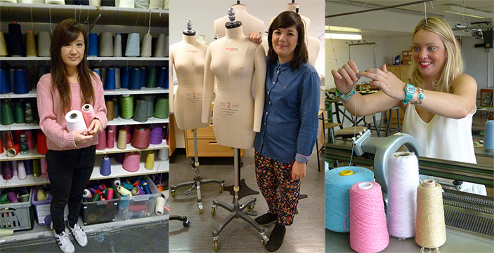 Students, from left, Siobhan Tsang, Trina Outram and Rebecca Partington have been creating a stir on the High Street with their knitwear designs.