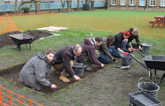 The team gathered evidence after digging a 10 metre square trench.