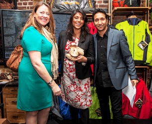 Nicola Tandy (left), Director of Gaeia financial advisers specialising in ethical investments) who sponsored Entrepreneur of the Year, Shruti Barton (centre) and Phaldut Sharma (AJ from Eastenders) who was the compère for the evening