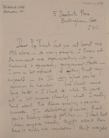 One of the letters written by Iris Murdoch to Philippa Foot during the period she lived at Seaforth Place in London.