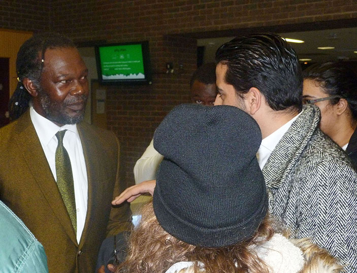 Sauce king Levi Roots took time to chat with Kingston students after giving his speech