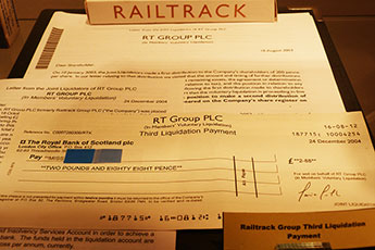 As well as archive documents, Kingston University's Muir Hunter Museum of Bankruptcy includes items associated with high-profile bankruptcy cases like that of train infrastructure company Railtrack in 2004