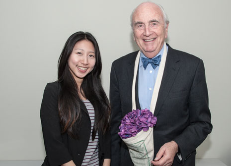Lord Young with Kingston MA student Daisy Wang, whose team were behind the Pozzy reusable flower holder.