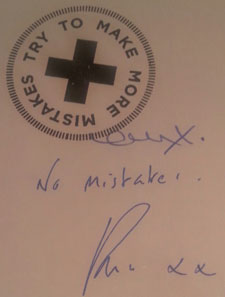 A former student treasures a copy of Visual Research autographed by Ian Noble complete with a stamp reading: ‘Try to make more mistakes'. Image: Saman Sohail.