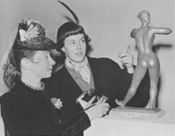 Dora Gordine with one of her models, Joan McFadyean, Leicester Galleries, October 1949