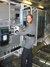 Victoria in the Biolab at the Columbus Laboratory, which is European Space Agency's biggest contribution to the International Space Station. 
