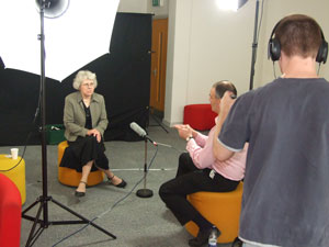 Professor Sarah Sayce speaks the film crew about green initiatives at Kingston.