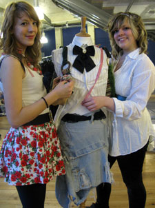Students Laura Hemesley, left, and Clara Halsall showed a queue of fashion lovers how accessories and trimmings could transform outfits at the Queen Elizabethâ€™s Foundation Swapping for Good event.