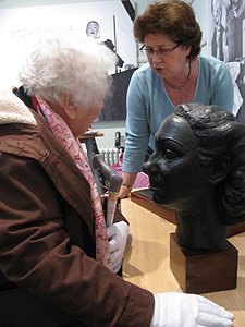 Sheila Burden, left, from the Kingston Association for the Blind, learns more about sculptor Dora Gordineâ€™s work from the curator of Kingston Universityâ€™s Dorich House Museum, Brenda Martin. 