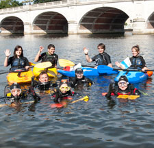 Kingston University students prepare to dive for rubbish in the Thames.