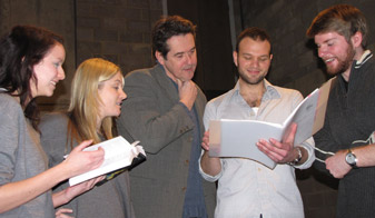 Professional actors Adrian Lukis (who plays Jaques) and David Sturzaker (Orlando) rehearse with Kingston students.