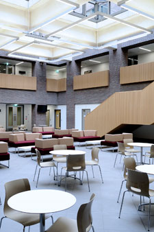 A light and airy atrium is at the heart of the new Kingston Business School.