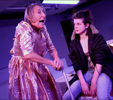 On stage, Janet Henfry as Nana Nola and Beatie Edney as Della. Photos by Sheila Burnett