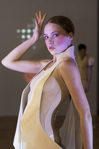 Structured leather pieces were a striking feature of MA Fashion graduate Rachel Lamb's collection