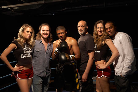 Daniel Bailey far right with actors and production crew from The Boxer. Image - Graham Michael.