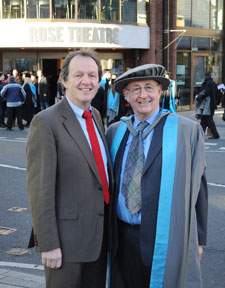 Frank and Kevin Whately outside Kingston’s Rose Theatre, which Frank helped to found.