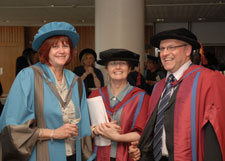 Jane Salvage, left, is congratulated by Associate Dean for Research Professor Vari Drennan and Iain Beith, Head of the School of Rehabilitation Sciences, following the award ceremony.