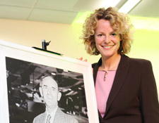 Ms Humble, who discovered her aviation heritage on BBC TV programme, with a picture of Sir Sydney Camm