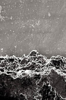 The surface of the film's emulsion was enlarged up to 500 times under an electron microscope to reveal the shapes.