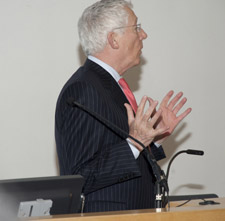Nick Hewer addressed students at Kingston University's Lawley Lecture Theatre.