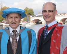 Professor Thomas Bolton, who was awarded an honorary doctorate from Kingston University, with the University’s Dr Nicholas Freestone.