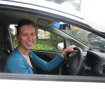 Student Rachel Burgess takes the iOn for a spin on campus.