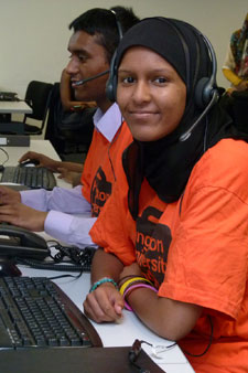 Hotline operator Rahimah Chattun is helping prospective Kingston University students through the Clearing process.