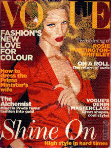 Vogue magazine covers recreated in cross stitch by Inge Jacobsen.