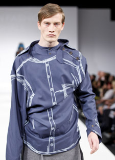 Zac Marshall's experimental approach to pattern cutting gives this shirt a distinctive draped look.  