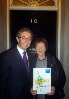 Dr Rosemary Athayde and Professor Robert Blackburn from Kingston University with Dr Athayde’s report at 10 Downing Street.