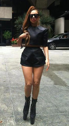 Lady Gaga debuts clothes from a collection by Kingston fashion graduate Lydia Stedman. Image: Fans at GagaDaily.com