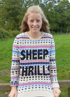 Fashion graduate Henrietta Jerram models her Sheep Thrills jumper, which is flying off the shelves at Topshop.