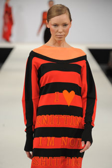Lucy Hammond's vibrant knitwear was showcased on the catwalk during Graduate Fashion Week.