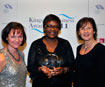 Photo from left to right: Denise Cooper, KU with Gloria Ssali and Debbie Camp, both from YMCA London South West.