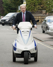 The Mayor of London, Boris Johnson, visited Kingston University in October 2011 to launch the Green Growth Bootcamp . He visited an exhibition of sustainability research, design and business and is pictured here on an electric â€˜Raptor Trikeâ€™. 